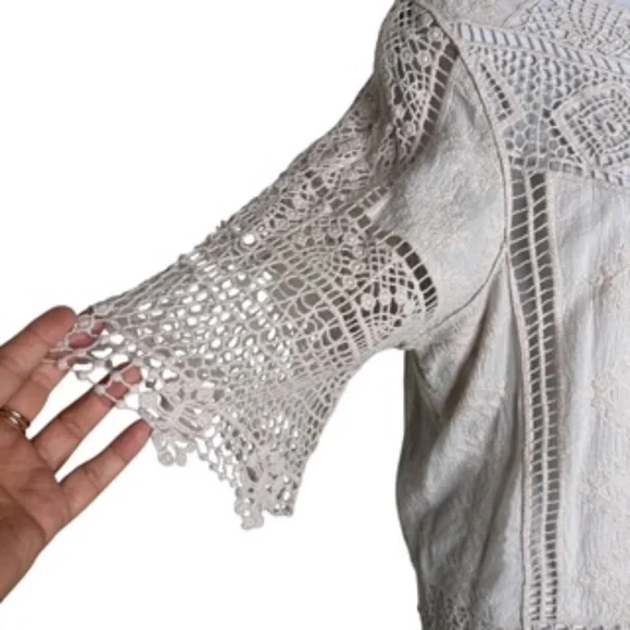 NWT Fever Ivory Color 3/4 Sleeve Crochet Cotton Relaxed Fit Top Size L - Picture 10 of 12